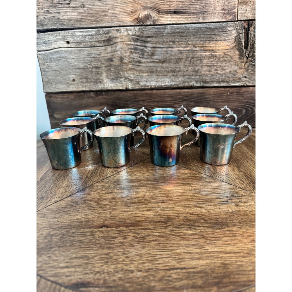 Vintage Wallace‎ Silversmiths Silver Plate Punch Cups Set of 12 Rainbow Patina